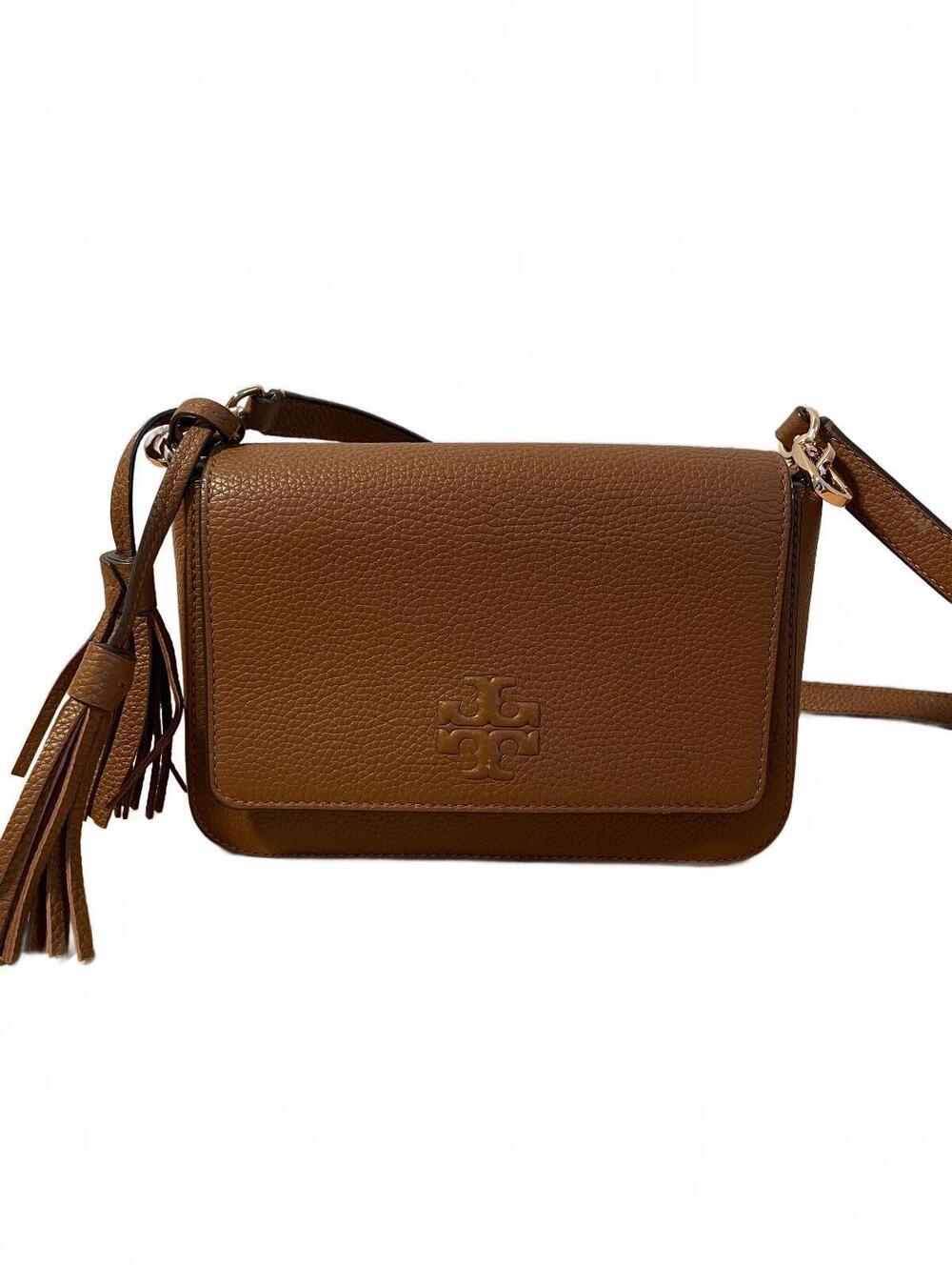 Tory Burch brown pebbled leather crossbody bag with tassel